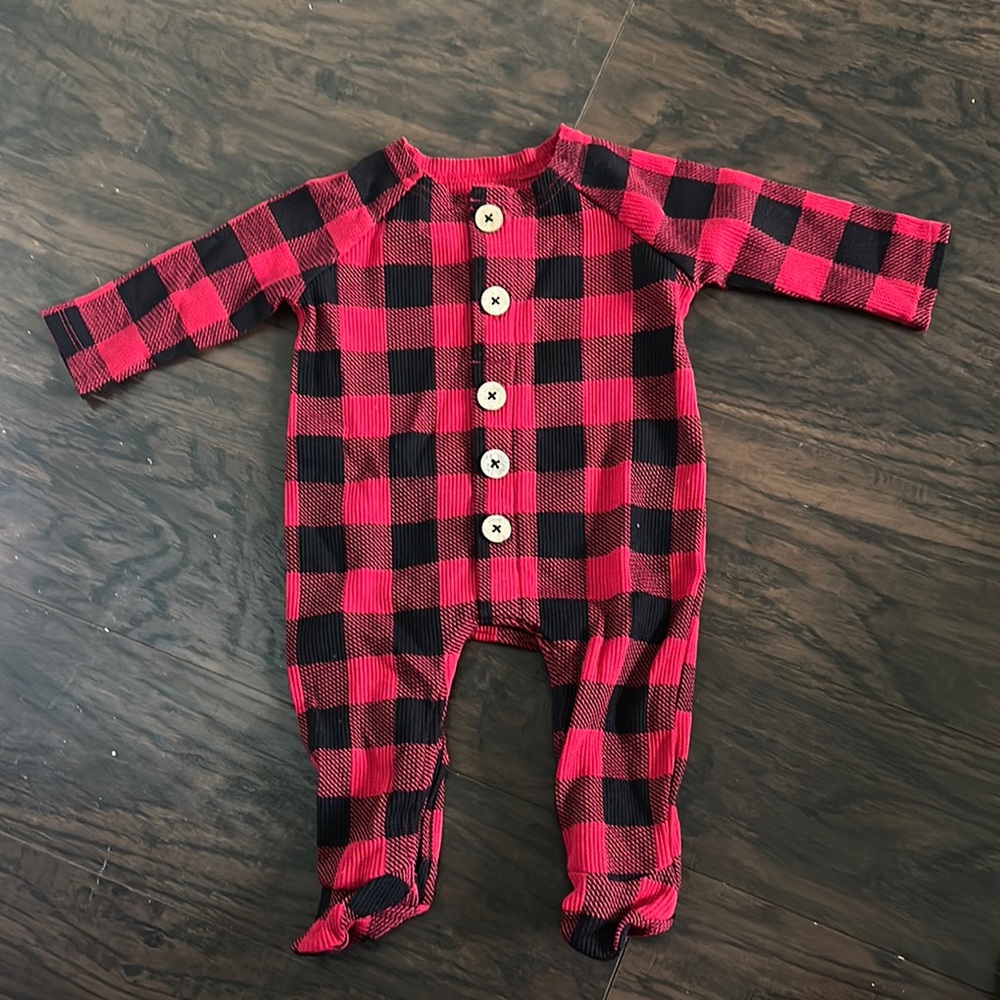 Mud Pie Red and Black Checkered Kids Footie